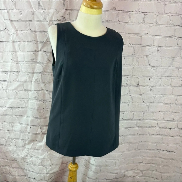 ann taylor loft dark grey basic sleeveless tunic shell sz medium preppy office - Picture 1 of 8